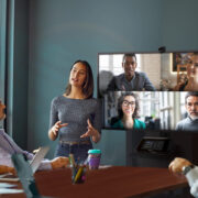 people sitting in a conference room having a discussion