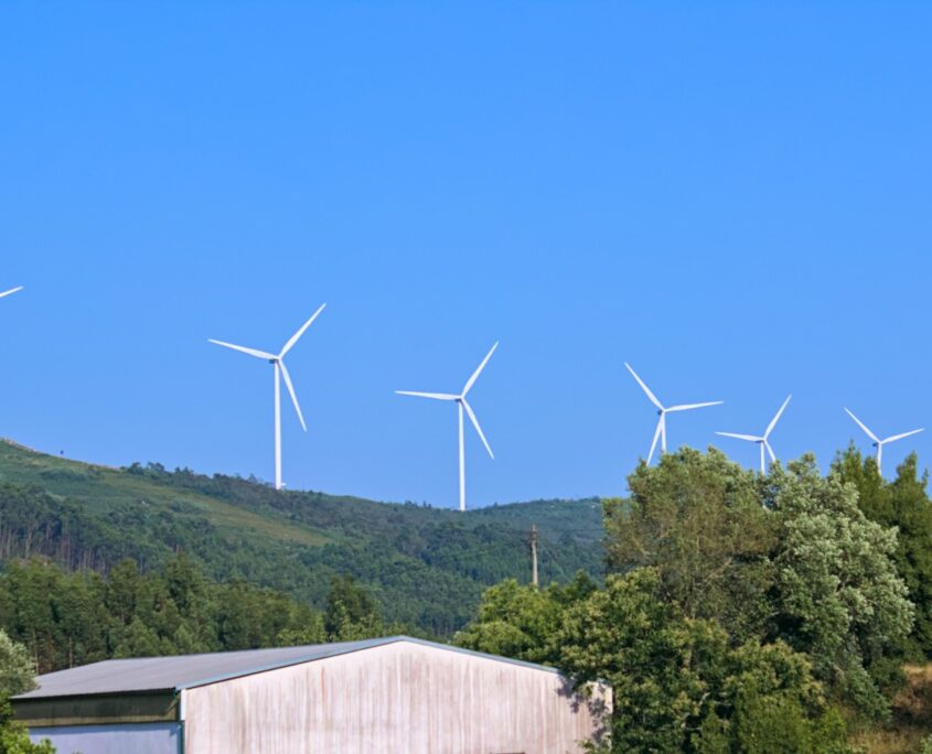 a group of wind turbines