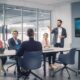 People in a conference room using Crestron technology.